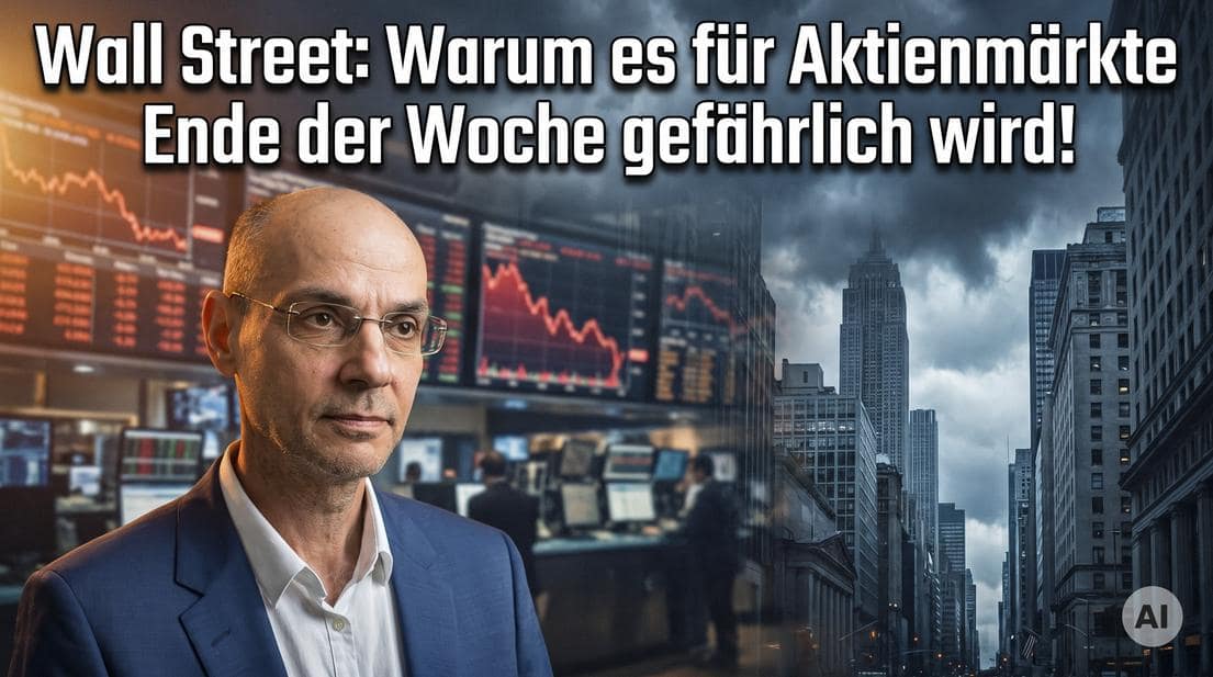Börsenmakler vor fallenden Aktiencharts in New York.