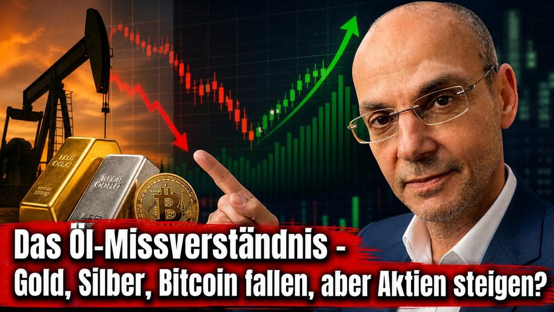 Ölpreis, Gold, Silber, Bitcoin und Aktien im Vergleich.