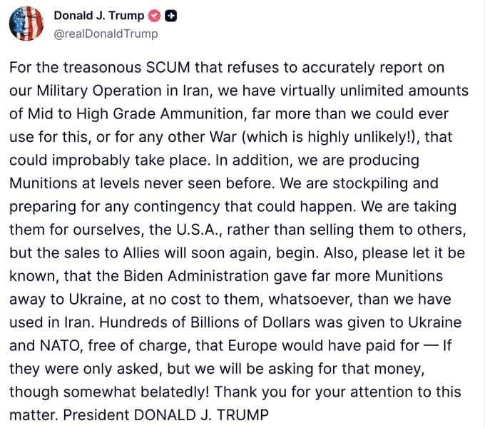 Trump wettert gegen „verräterischen Abschaum“ in den Medien wegen der Berichterstattung zum Iran-Krieg Trump wettert gegen „verräterischen Abschaum“ in den Medien wegen der Berichterstattung zum Iran-Krieg